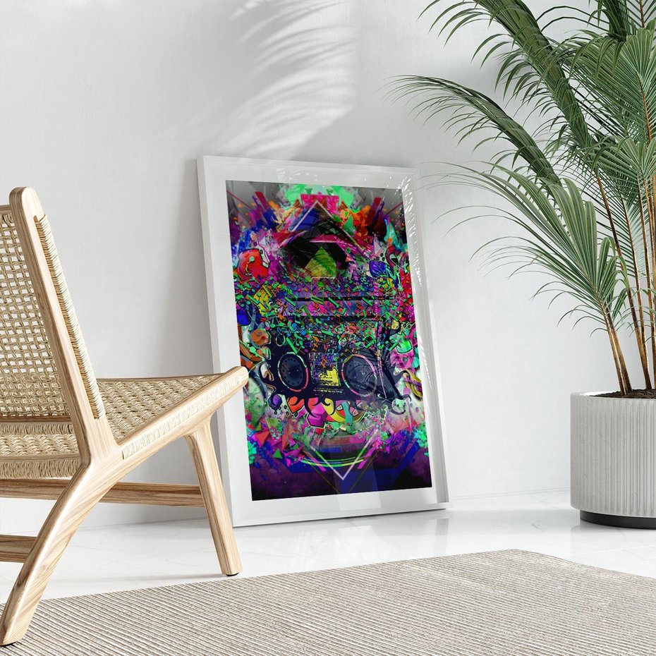 Plakat w ramie 50x70 - Harmonia Muzyki - grafika, muzyka - rama biała