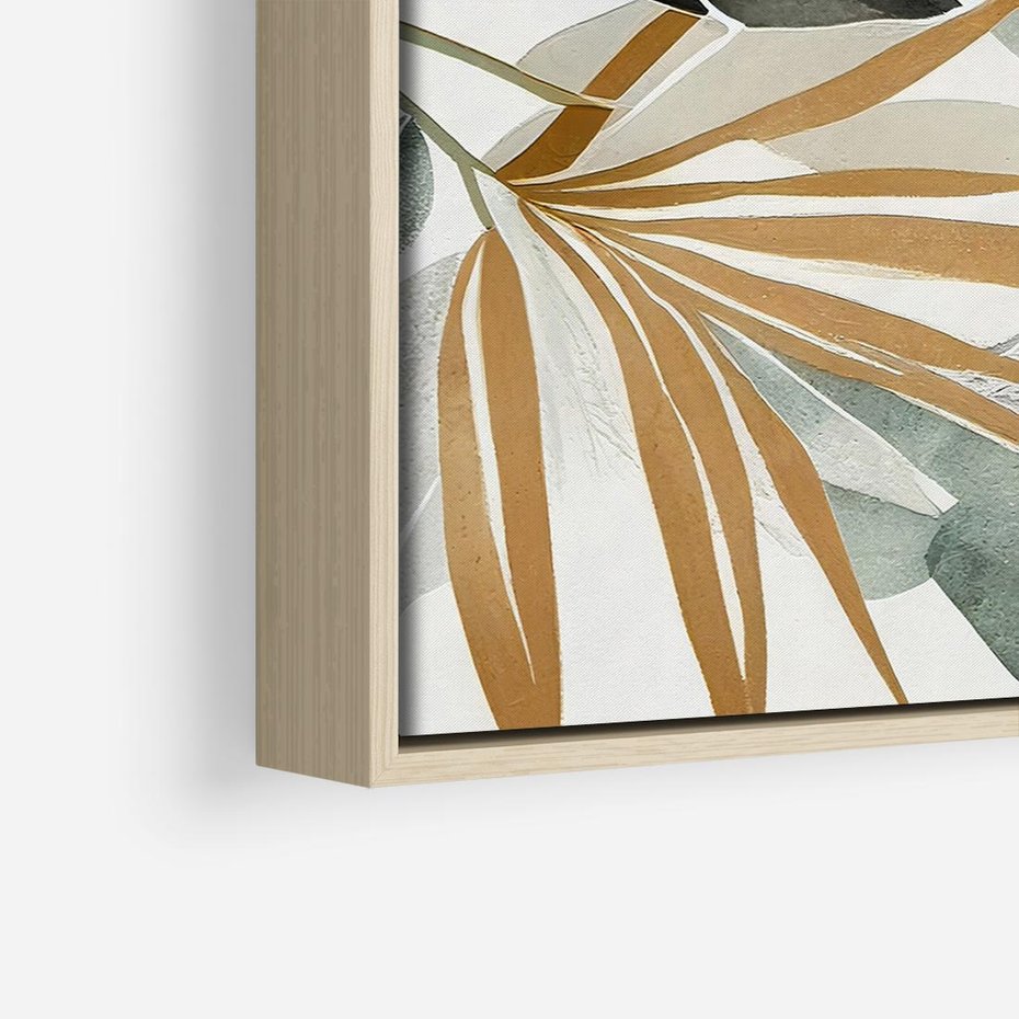 Obraz w ramie 50x50 - Współbrzmienie wewnętrznego ja - kompozycja z tropikalnych liści, stonowane kolory - rama drewno