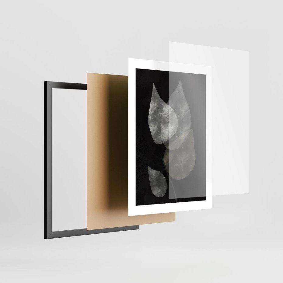 Plakat w ramie 30x40 - Mroczne Złudzenia - abstrakcyjne liście, mroczna atmosfera - rama czarna