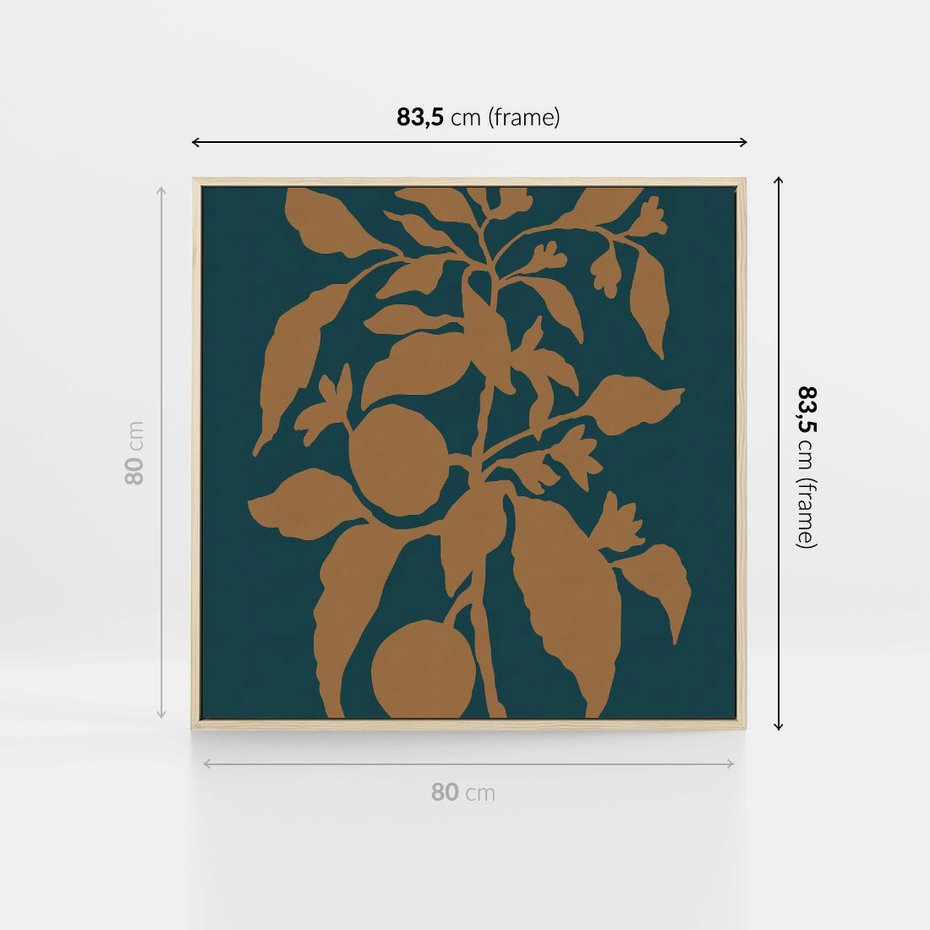 Obraz w ramie 80x80 - Boho Ekspresja Emocji - abstrakcyjna boho grafika, ciemne zielone tłó - rama drewno