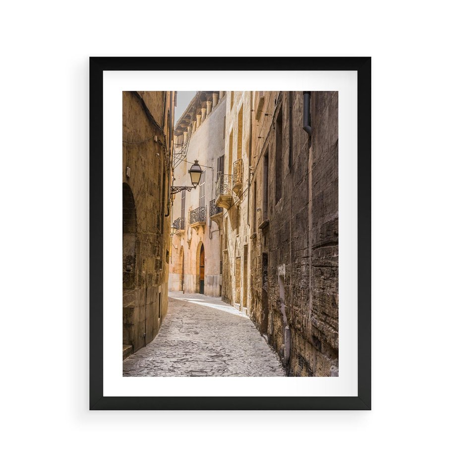 Plakat w ramie 40x50 - Perspektywa Uliczki - uliczka, perspektywa - rama czarna