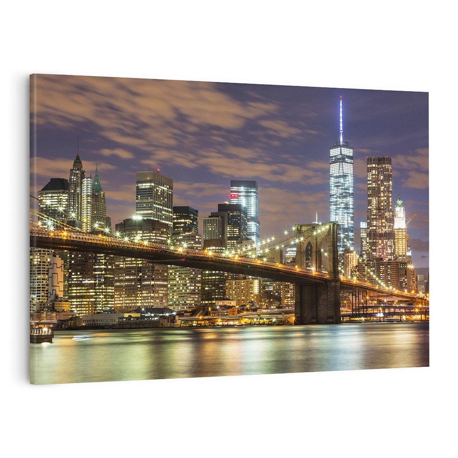 Obraz na płótnie 70x50 - Most Manhattan nocą: Niezwykła Widok - most, Nowy Jork