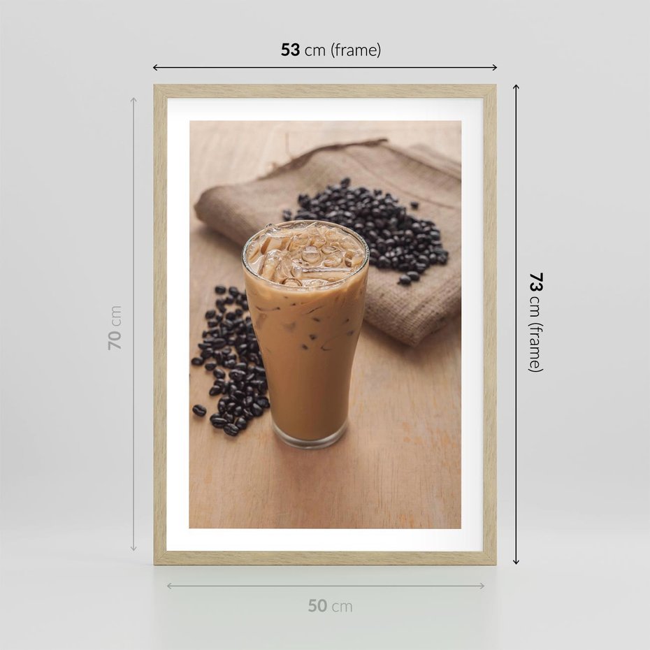 Plakat w ramie 50x70 - Kawa ice coffee: orzeźwiający napój - kawa, ice - rama drewno