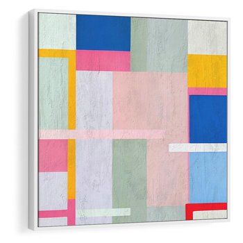Obraz w ramie 50x50 - Rozbijające Granice Wyobraźni - abstrakcyjne geometryczne kształty, olejny obraz - rama biała