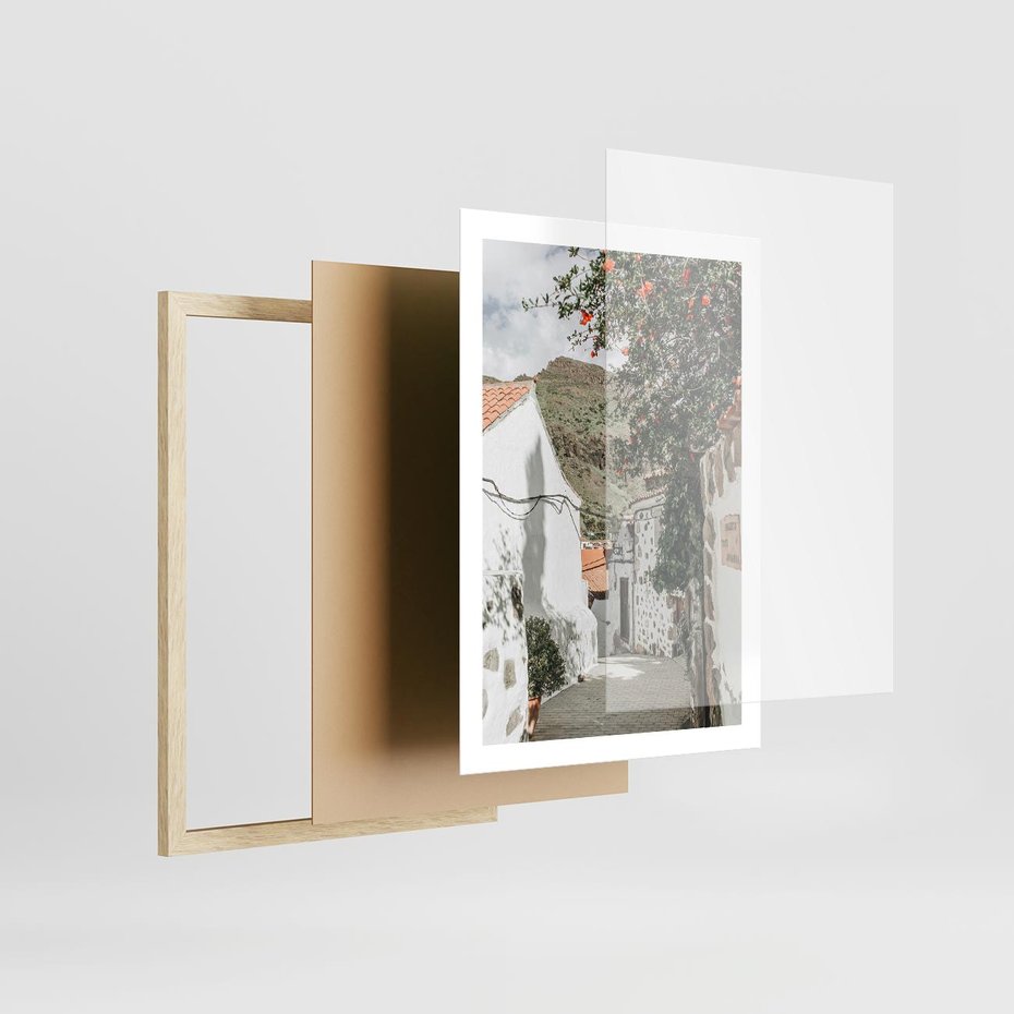 Plakat w ramie 50x70 - Południe Europy - śródziemnomorski krajobraz, uliczka we włoszech - rama drewno