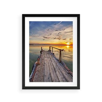 Plakat w ramie 50x70 - Spokojny pomost nad jeziorem - pomost, jezioro - rama czarna