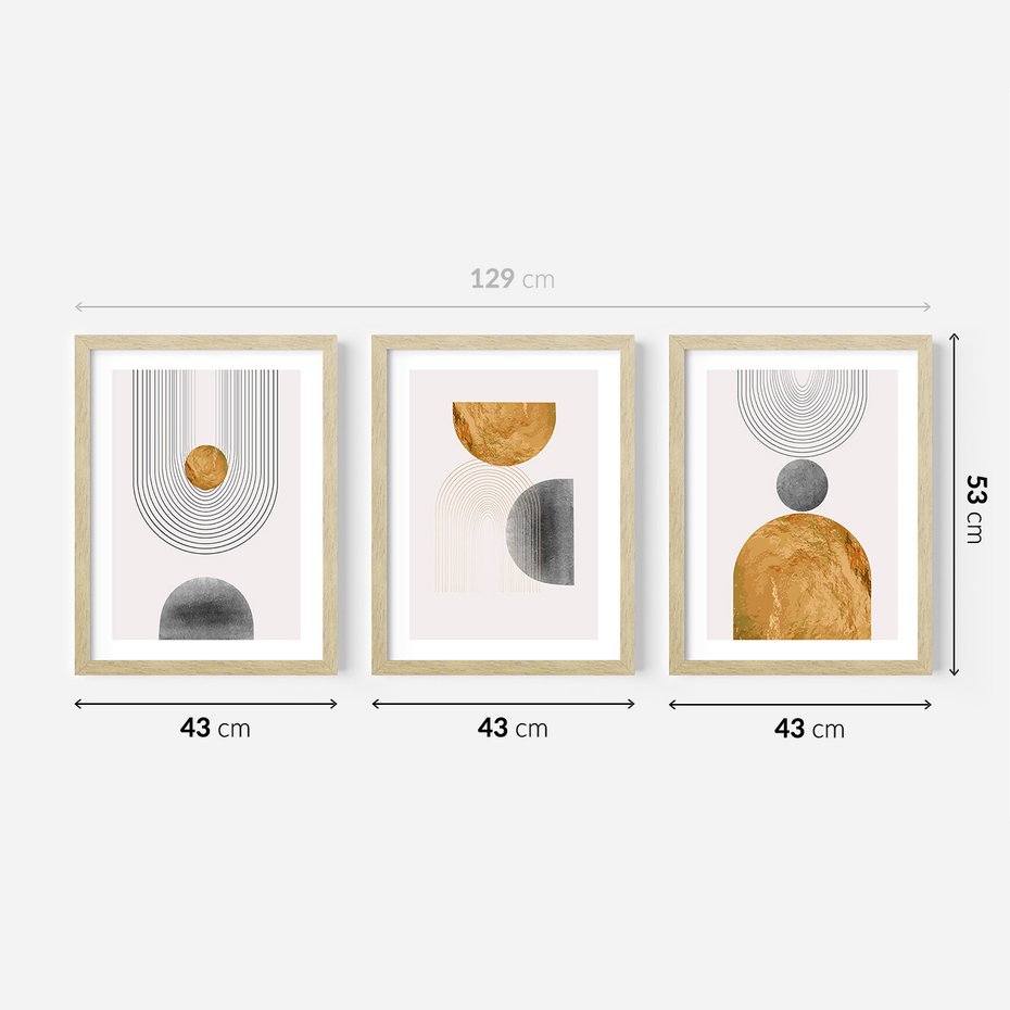 Zestaw obrazy w ramie 40x50 galeria - Złote, geometryczne, nowoczesne - rama drewno