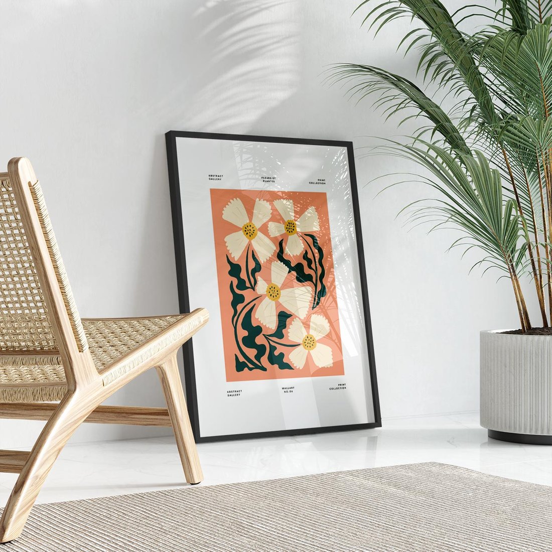 Plakat w ramie 50x70 - Refleksje w roślinnym odbiciu - kwiatowa kompozycja, minimalizm - rama czarna