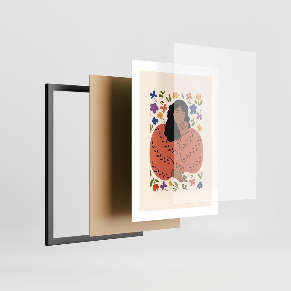 Plakat w ramie 30x40 - Rozplątane Emocje - nowoczesny plakat, kobieta otoczona kwiatami - rama czarna