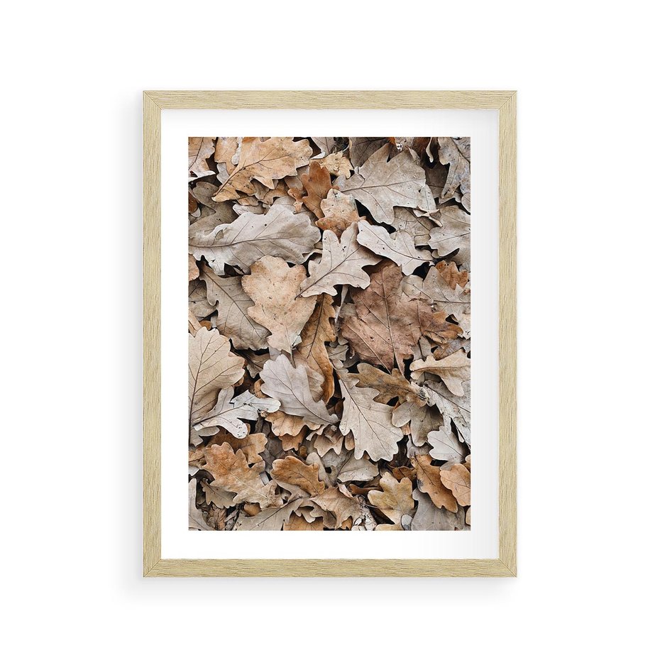 Plakat w ramie 30x40 - Nostalgiczny Pejzaż - suche liście, jesień - rama drewno