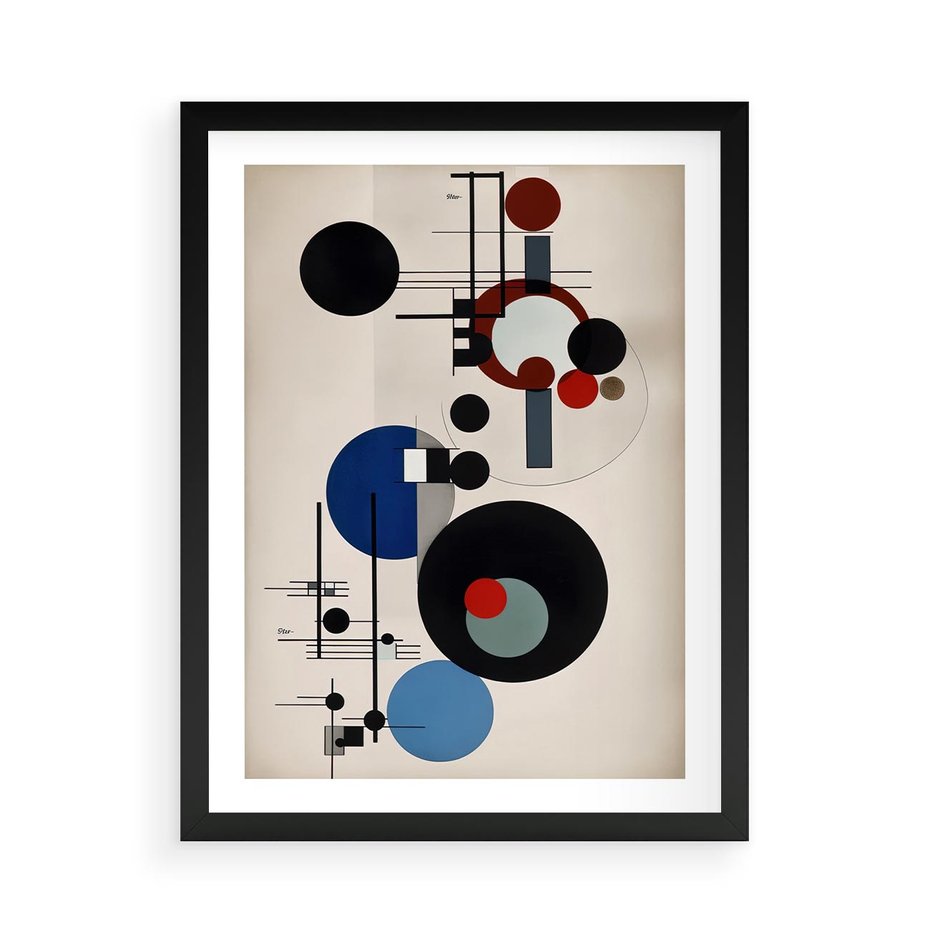 Plakat w ramie 50x70 - Rozkwitające Wibracje Wyobraźni - abstrakcyjna geometryczna kompozycja, koła linie - rama czarna