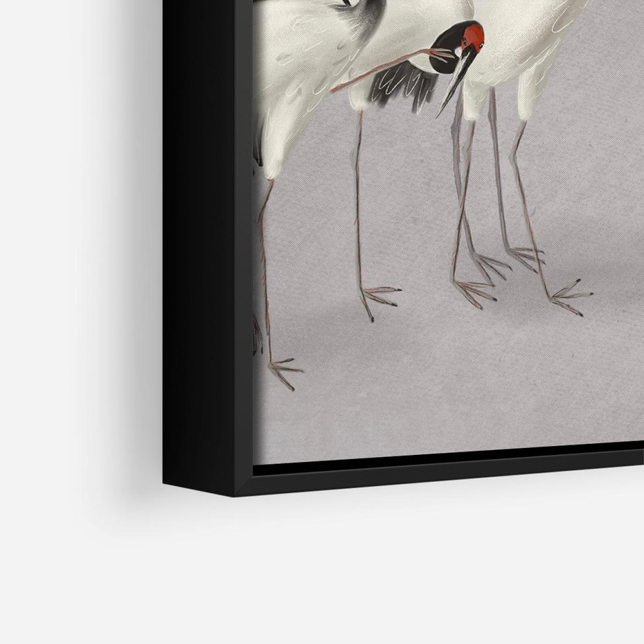 Obraz w ramie 50x50 - Spojrzenie wstecz w pędzlu - szkic rysunek, japońskie żurawie - rama czarna