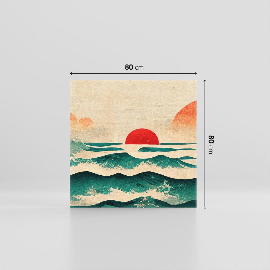 Obraz na płótnie 80x80 - Czerwone Melodie - japońska sztuka, zachód słońca nad oceanem