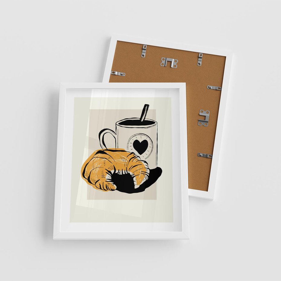 Plakat w ramie 40x50 - Śniadanie z Croissantem - grafika, croisant - rama biała