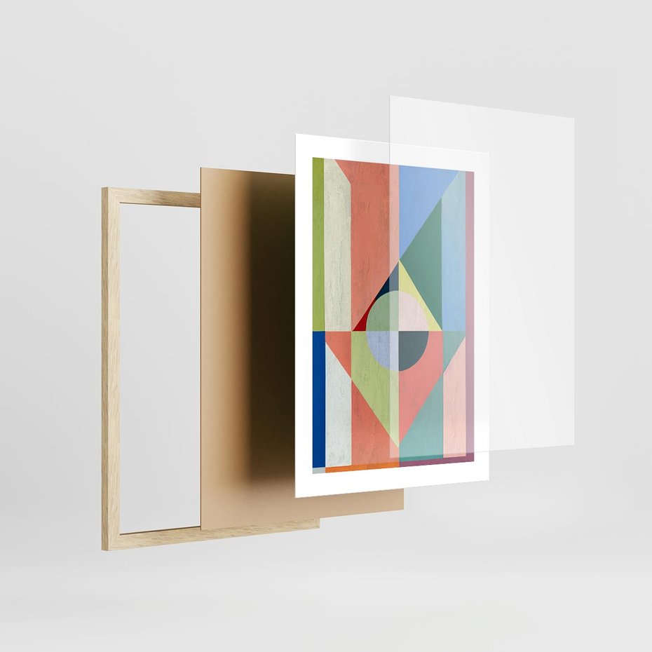 Plakat w ramie 30x40 - Księga Kolorowych Wizji - różne geometryczne formy, koła - rama drewno