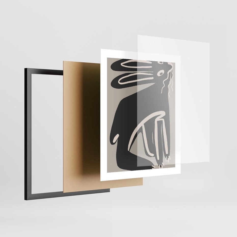 Plakat w ramie 40x50 - Konturujące Struktury - skandynawska sztuka, królik - rama czarna