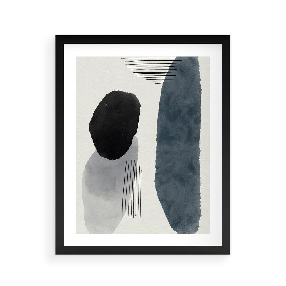 Plakat w ramie 40x50 - Abstrakcyjna Gra Szarości - abstrakcyjna grafika, akwarela - rama czarna