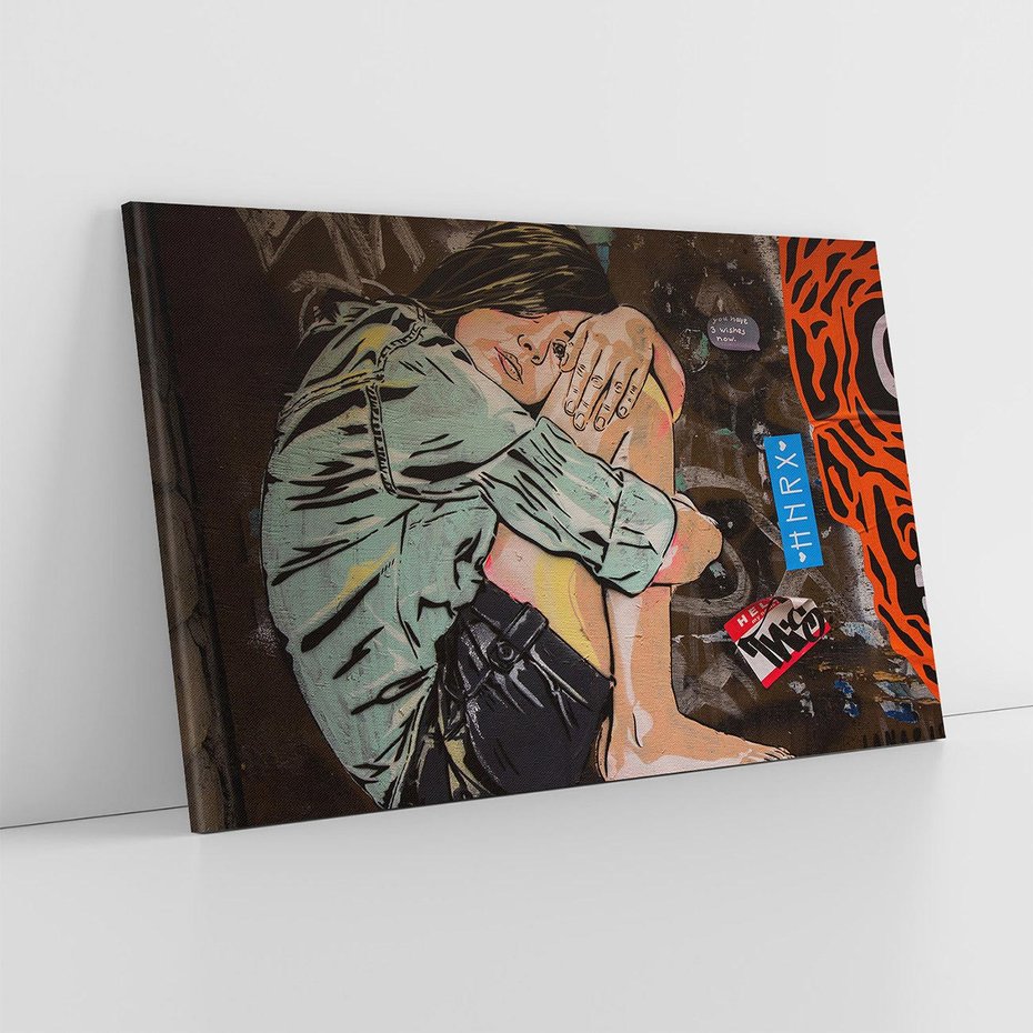 Obraz na płótnie 120x80 - Kobieta wśród graffiti - kobieta, graffiti