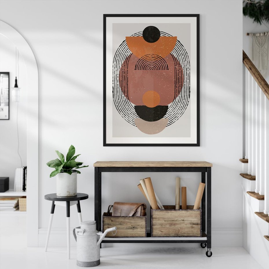 Plakat w ramie 50x70 - Abstrakcja w Odcieniach Brązu i Beżu - geometria, abstrakcyjna grafika - rama czarna