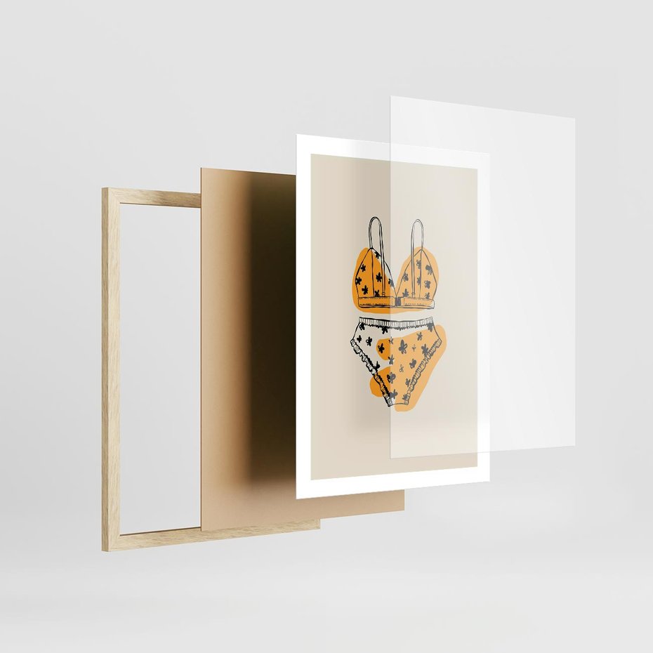 Plakat w ramie 50x70 - Minimalistyczny Szkic Bielizny - minimalistyczna grafika, szkic bielizny - rama drewno