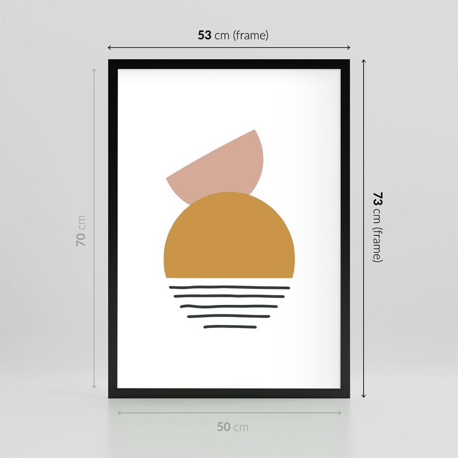 Plakat w ramie 50x70 - Kolory Przyszłości - kompozycja kół i kresek, ciepłe kolory - rama czarna