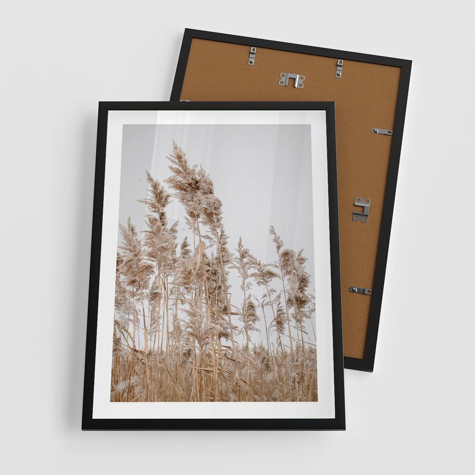 Plakat w ramie 50x70 - Boho Urok - trawy, pampas - rama czarna