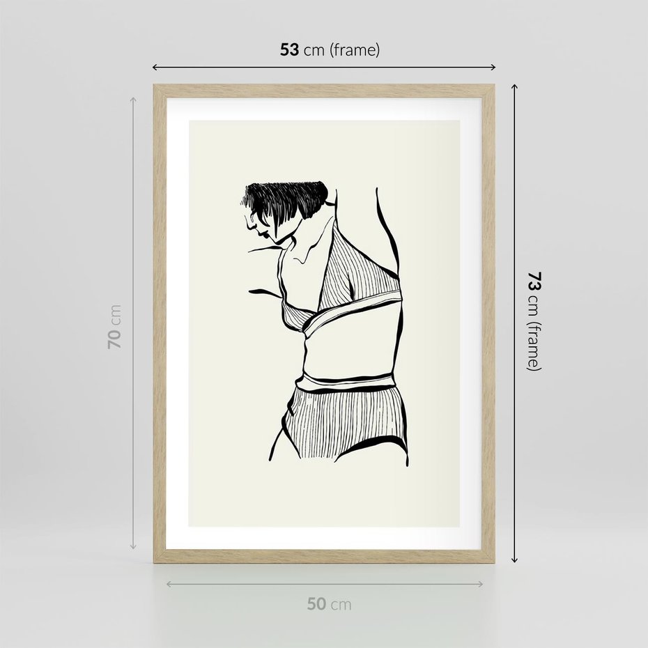 Plakat w ramie 50x70 - Minimalistyczny Urok - szkic, kobieta w bieliźnie - rama drewno