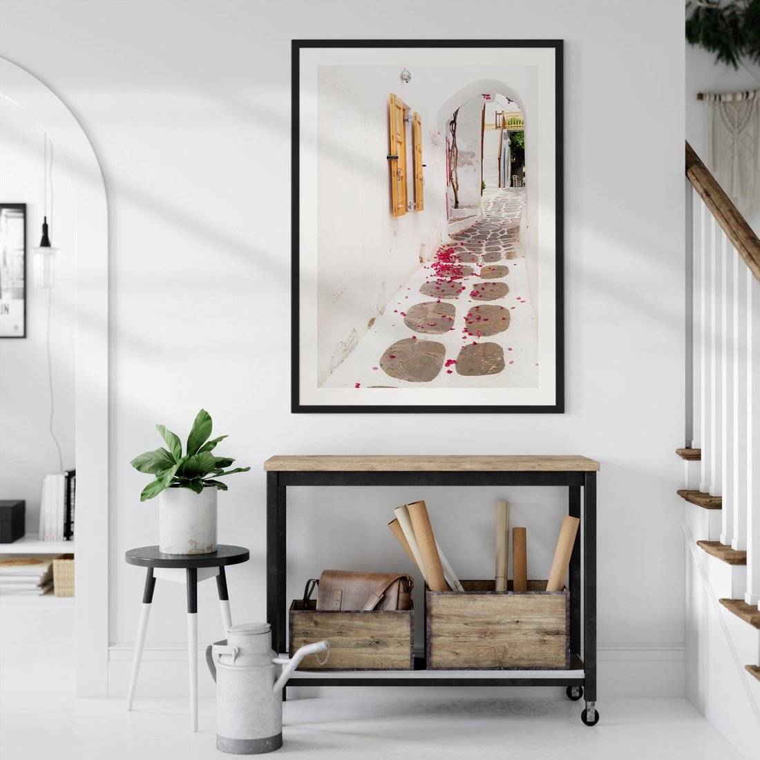 Plakat w ramie 40x50 - Urok Południowej Uliczki - uliczka, południe - rama czarna