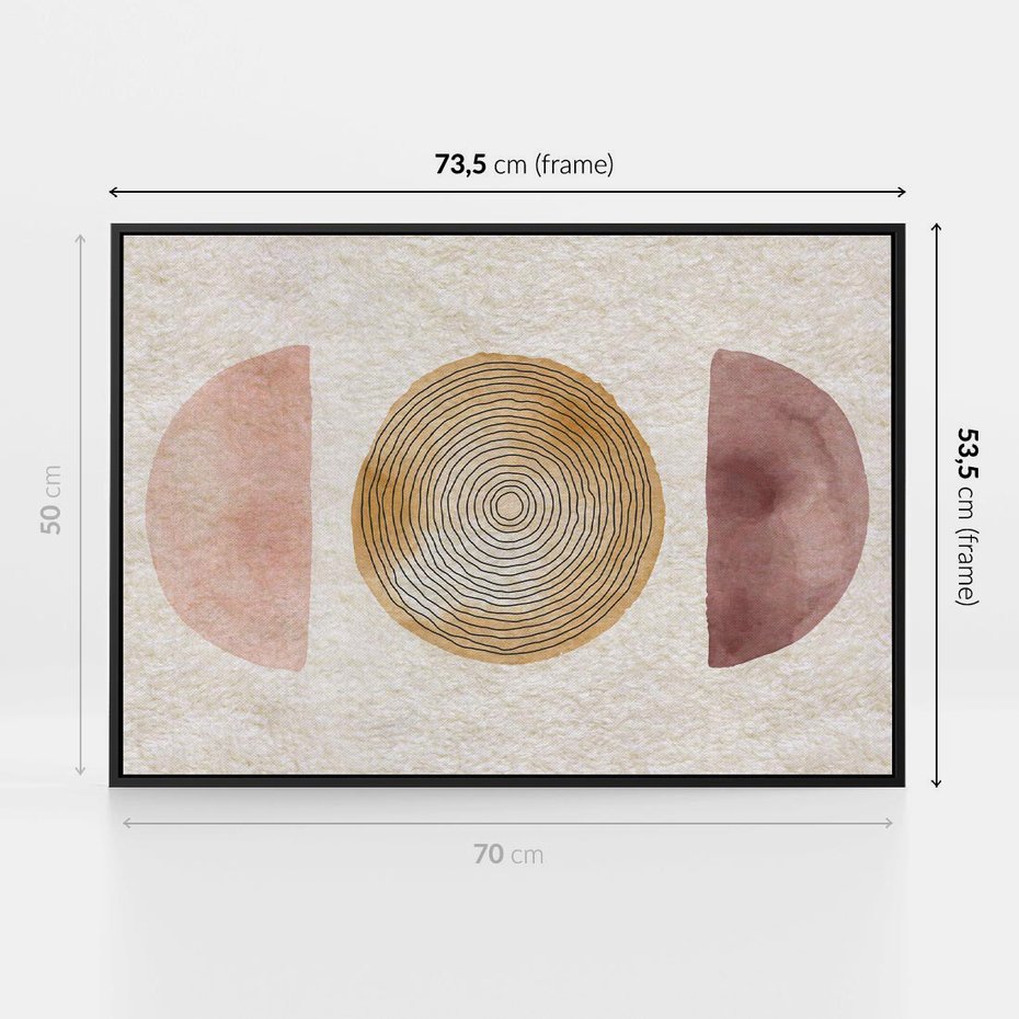 Obraz w ramie 70x50 - Zapisane w promieniach słońca - beżowe strukturalne tło, koła - rama czarna