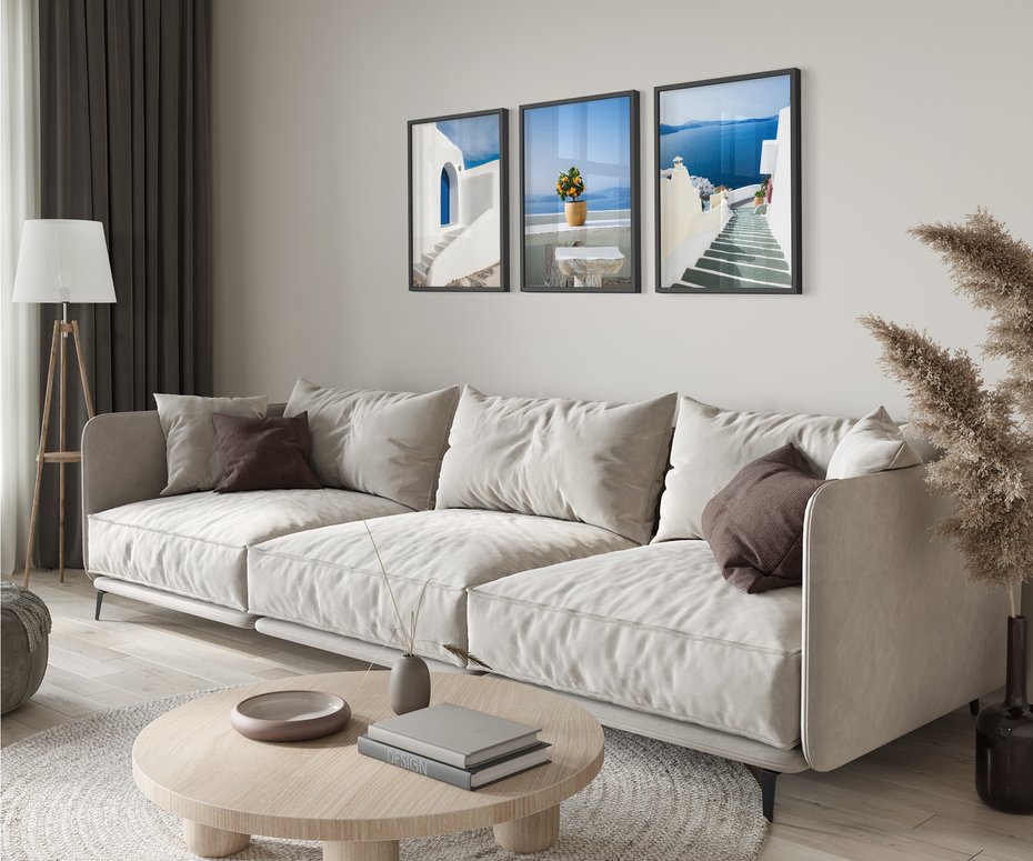 Zestaw obrazy w ramie 40x50 galeria - Santorini, morze, białe, domki - rama czarna