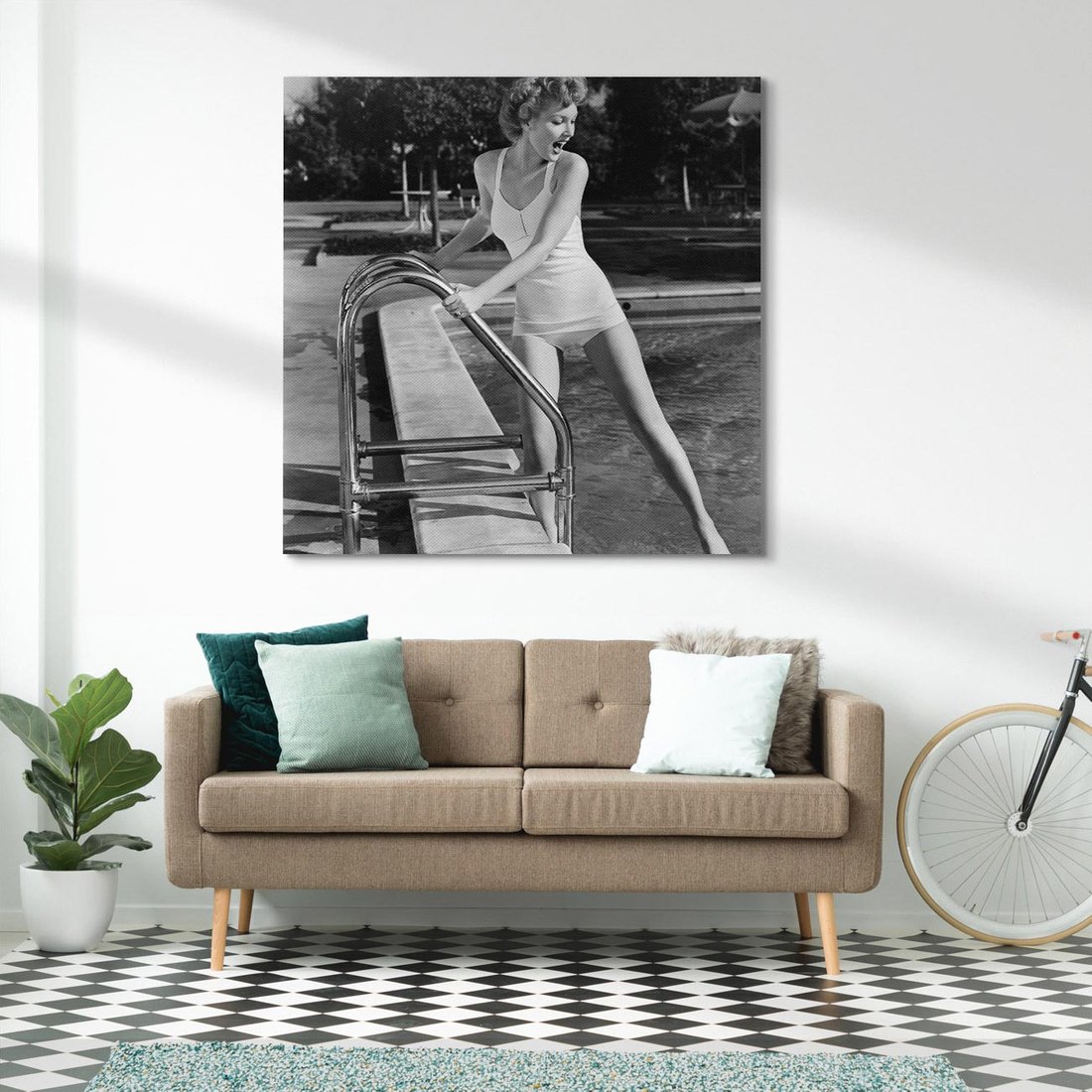 Obraz na płótnie 50x50 - Retro Basen - retro zdjęcie, czarno białe