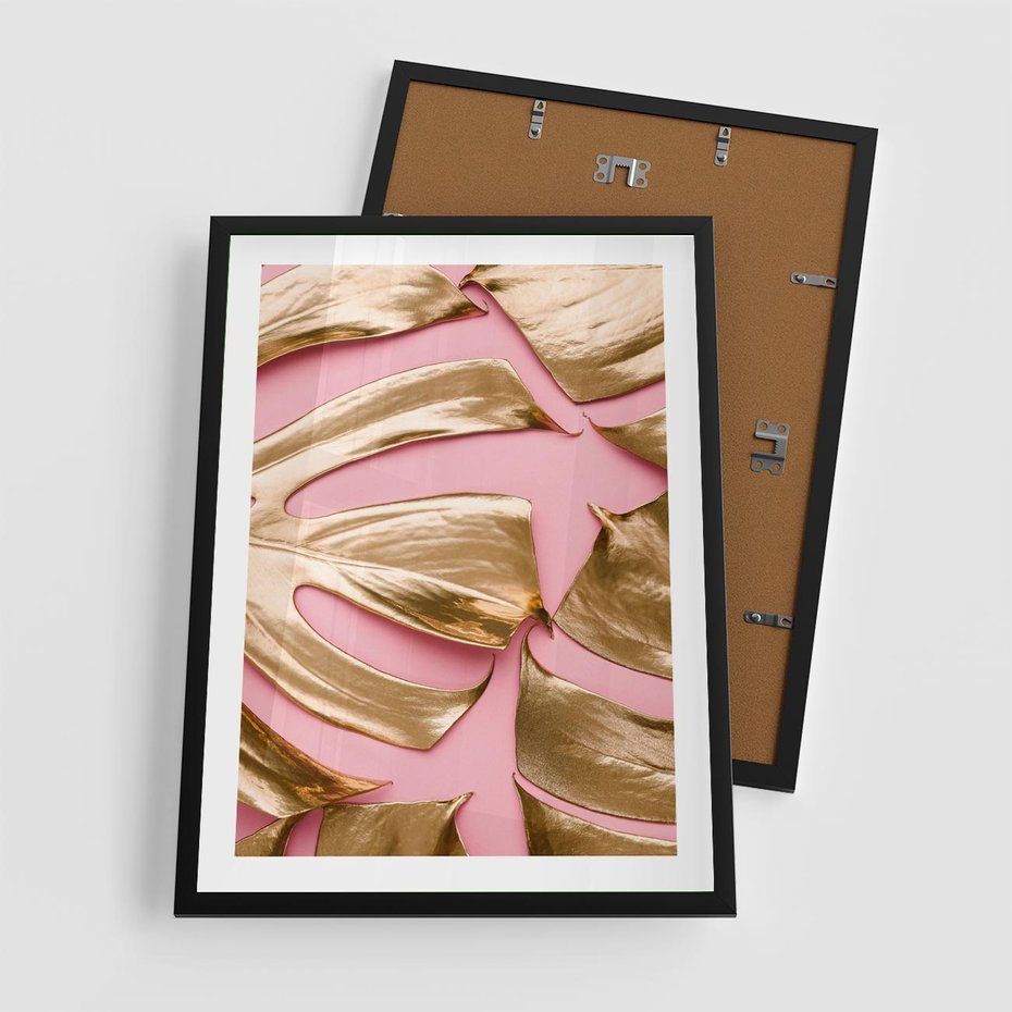 Plakat w ramie 50x70 - Przyjemność w Naturze - złote, liście - rama czarna