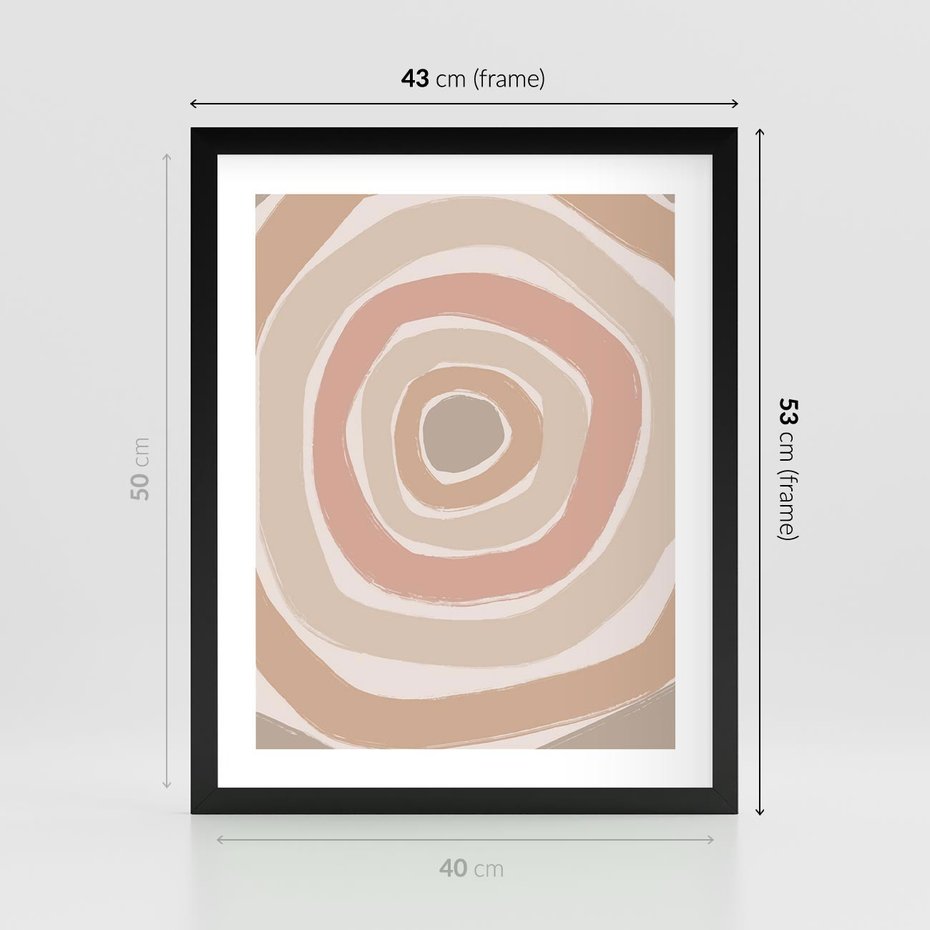 Plakat w ramie 40x50 - Roztopione Granice - abstakcyjne koła, delikatne odcienie beżu - rama czarna