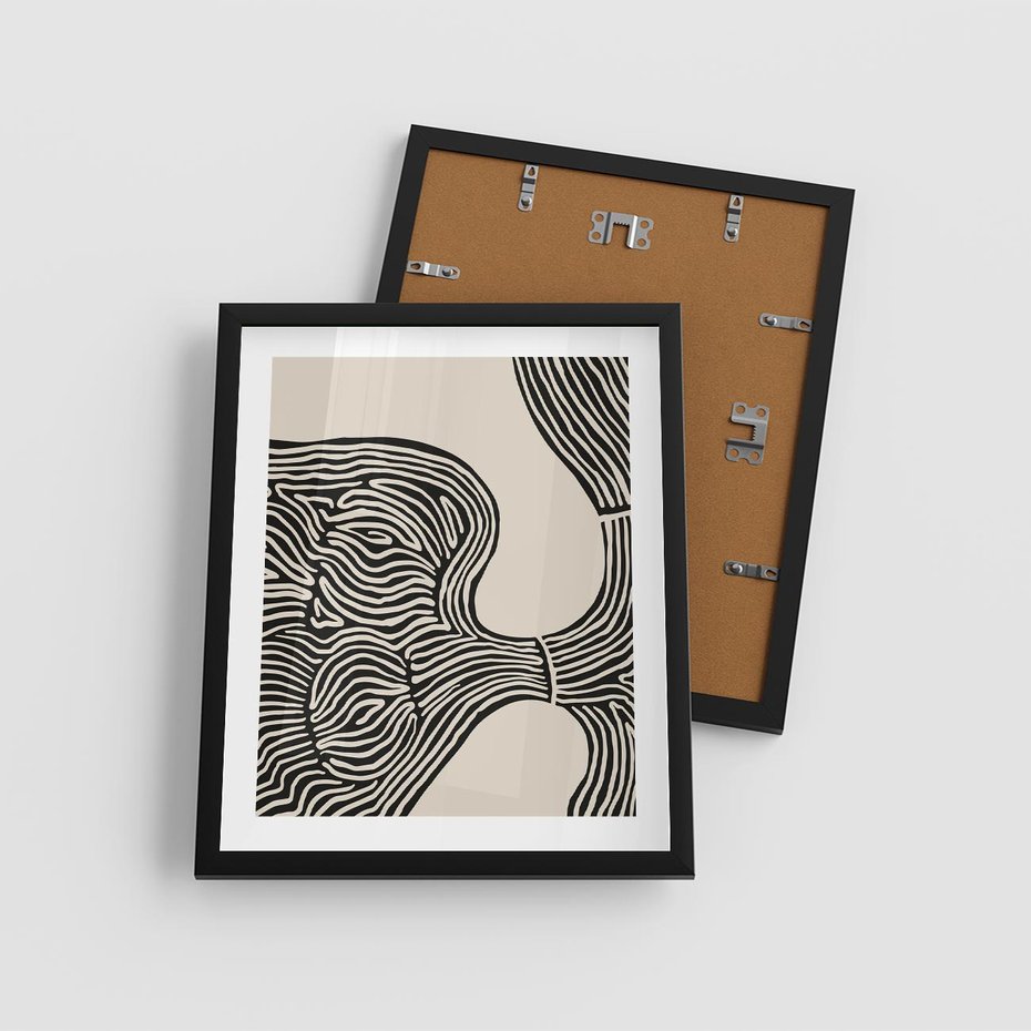 Plakat w ramie 40x50 - Harmonijne Kształty - abstrakcyjne ryciny, czarno biały - rama czarna