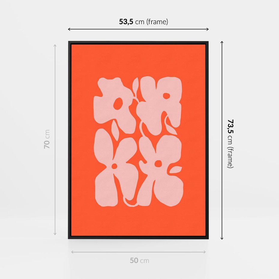 Obraz w ramie 50x70 - Taniec Abstrakcji - kwiaty, energetyczne pomarańczowe tłó - rama czarna