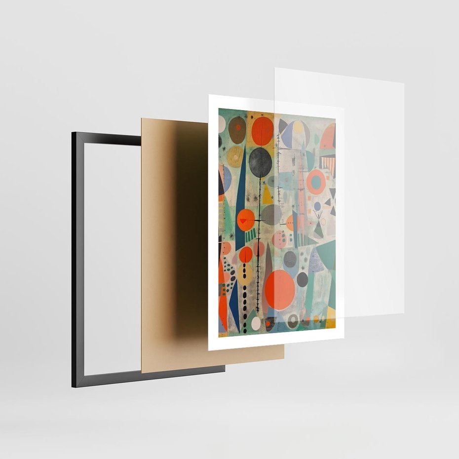Plakat w ramie 50x70 - Wewnętrzne Zagadki Kształtów - abstrakcyjny obraz, sztuka abstrakcji - rama czarna