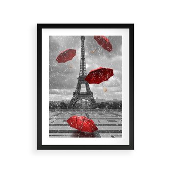 Plakat w ramie 30x40 - Czarno-biała magia Eiffla - Eiffla, Paryż - rama czarna