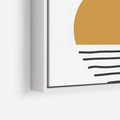 Obraz w ramie 50x50 - Kolory Przyszłości - kompozycja kół i kresek, ciepłe kolory - rama biała