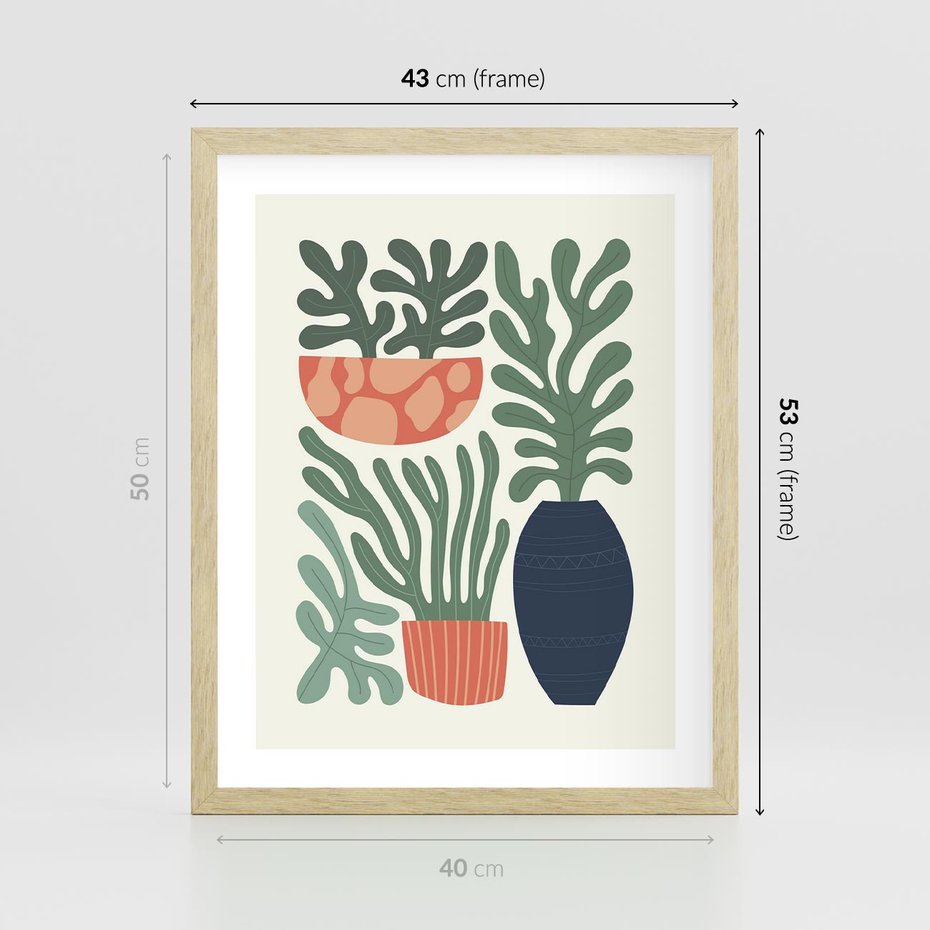 Plakat w ramie 40x50 - Abstrakcyjne Roślinne Formy - nowoczesna grafika, rośliny - rama drewno