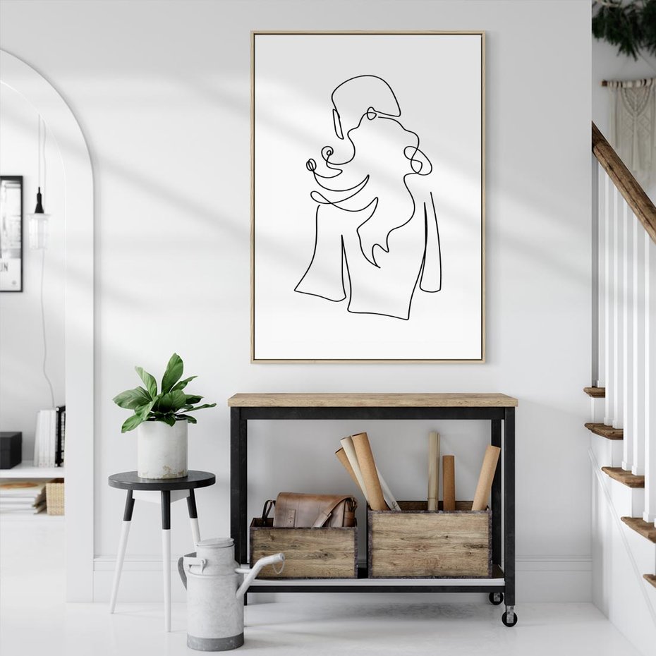 Obraz w ramie 80x120 - Zaklęte Linie - szkic kobiety, jedną linia - rama drewno