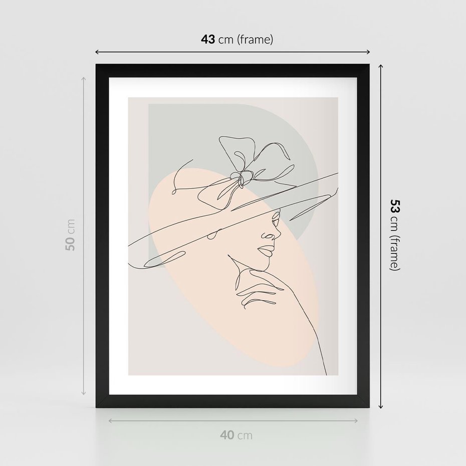 Plakat w ramie 40x50 - Twarz Kobiety w Pastelach - minimalistyczna grafika, pastelowe tłó - rama czarna