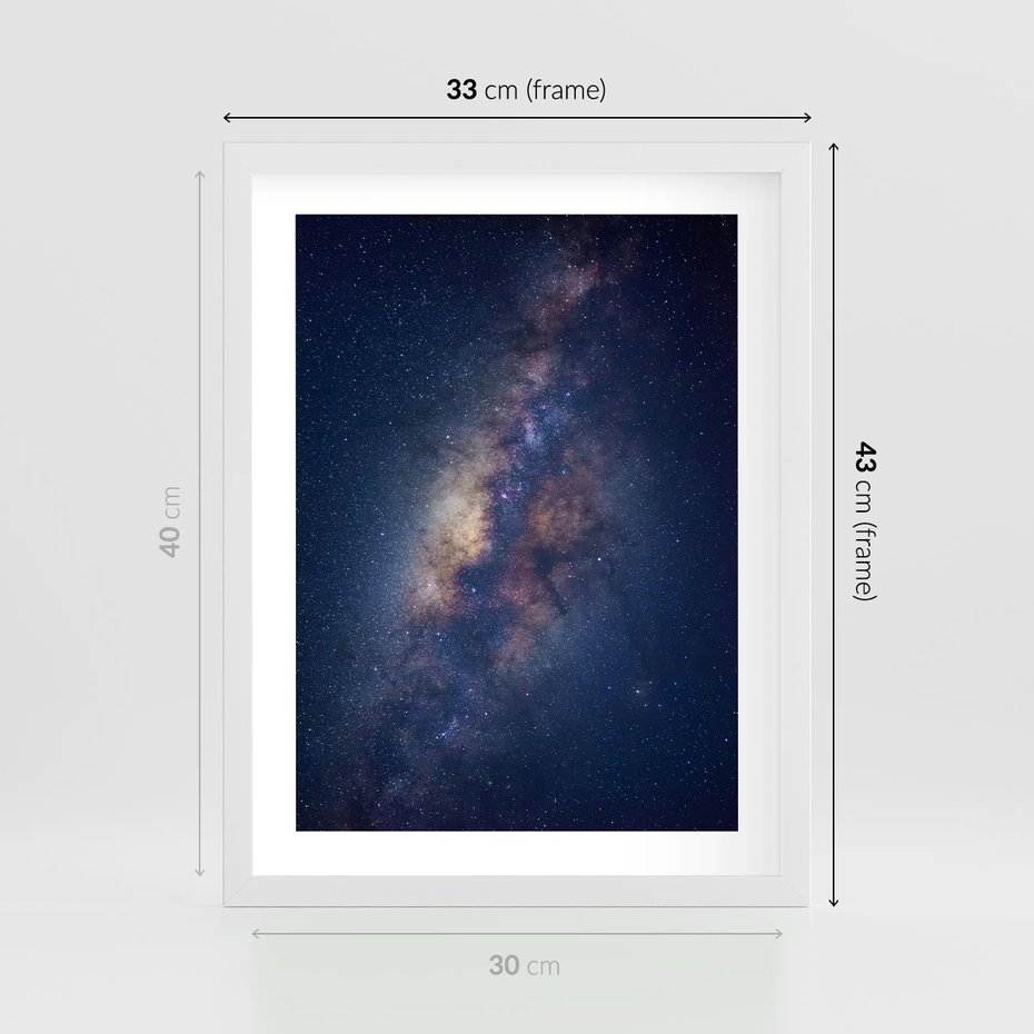 Plakat w ramie 30x40 - Wśród Gwiazd - rozgwieżdzone niebo, droga mleczna - rama biała