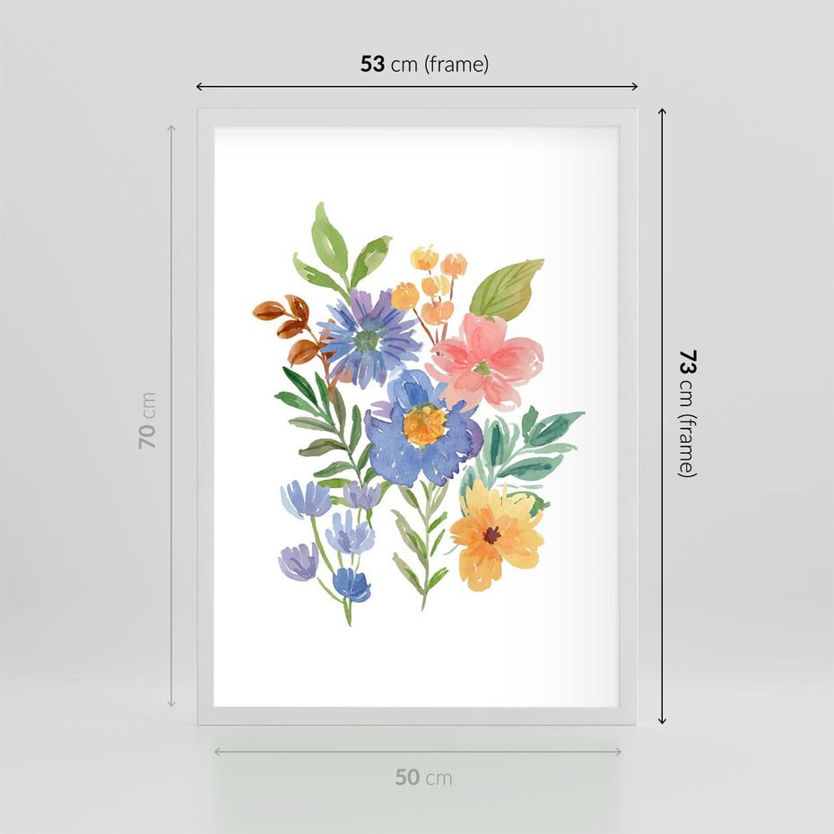 Plakat w ramie 50x70 - Kwiatowe Opowieści - akwarelowe polne kwiaty, minimalistyczna sztuka - rama biała