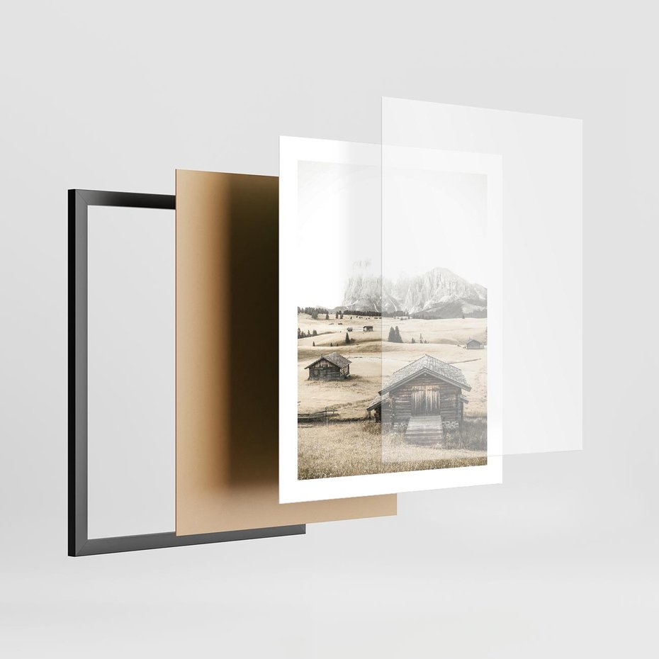 Plakat w ramie 40x50 - Chatka w Górskiej Sepii - domek w górach, chatka - rama czarna