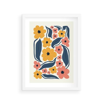 Plakat w ramie 30x40 - Pastelowe Impresje - pastelowe kwiaty, abstrakcyjna kompozycja - rama biała