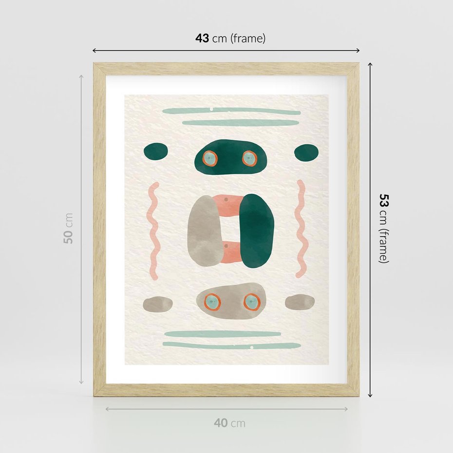 Plakat w ramie 40x50 - Tańczące Kształty Natury - przypadkowe abstrakcyjne wzory, pomarańczowy i zielony - rama drewno