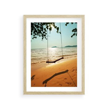 Plakat w ramie 40x50 - Tropikalna plaża i huśtawka - plaża, tropiki - rama drewno