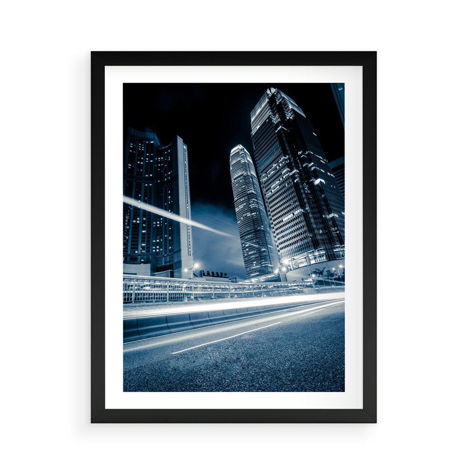 Plakat w ramie 50x70 - Nocne pejzaże miasta - miasto, nocą - rama czarna