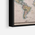 Obraz w ramie 50x50 - Światło Przeszłości - retro mapa świata, mapa - rama czarna