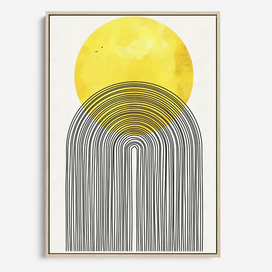 Obraz w ramie 80x120 - Słoneczne Odbicia - geometria, żółte koło - rama drewno